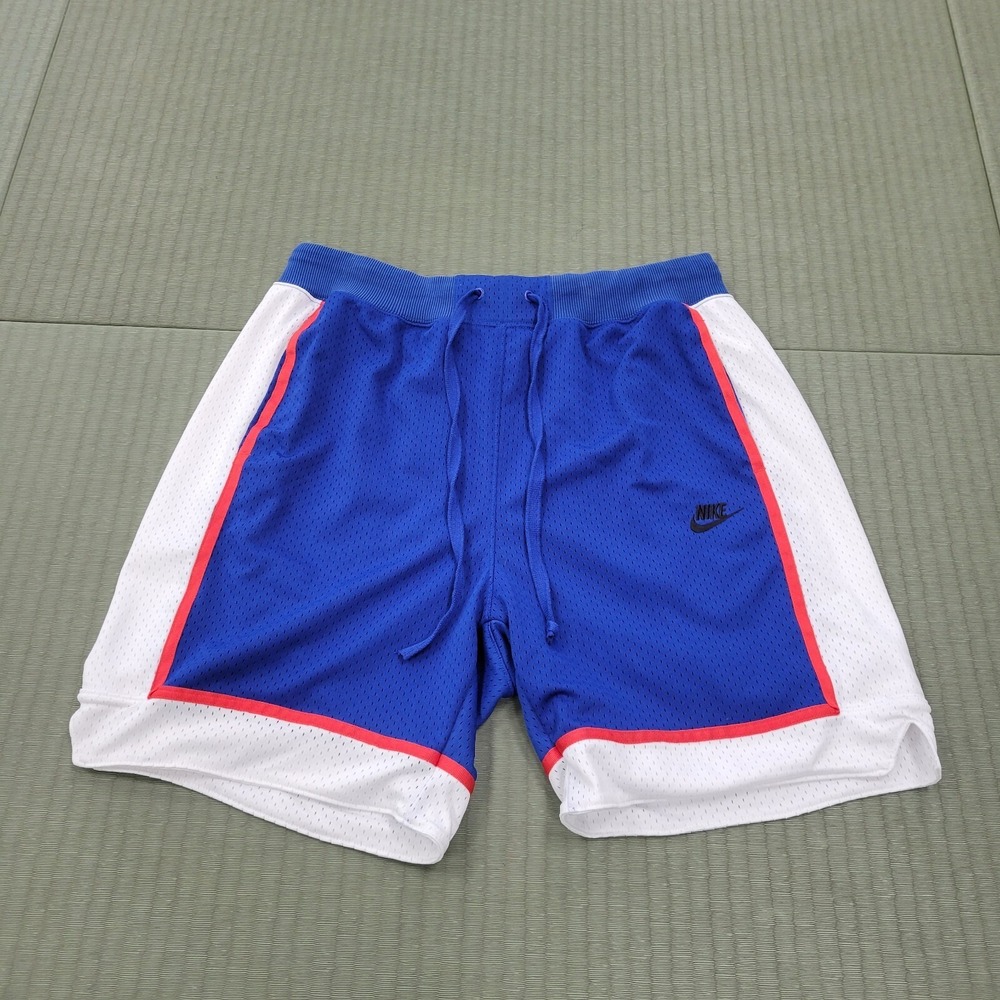 Retro Nike Mesh Shorts Mens Large Blue White Sports Statement Drawstring Pockets